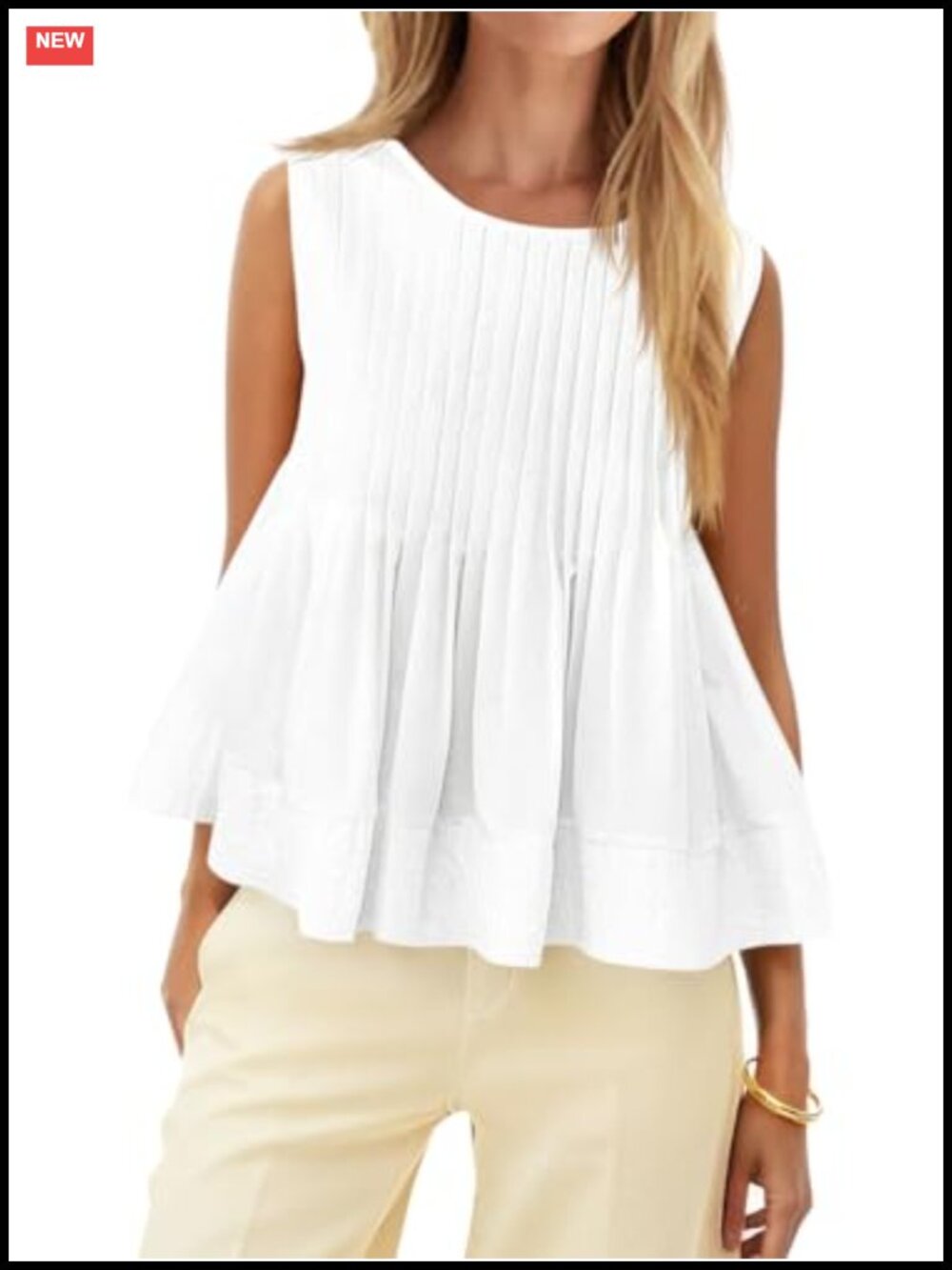Cotton Sleeveless Peplum Tank Top Flowy Babydoll Ruffle Crew Neck Summer
